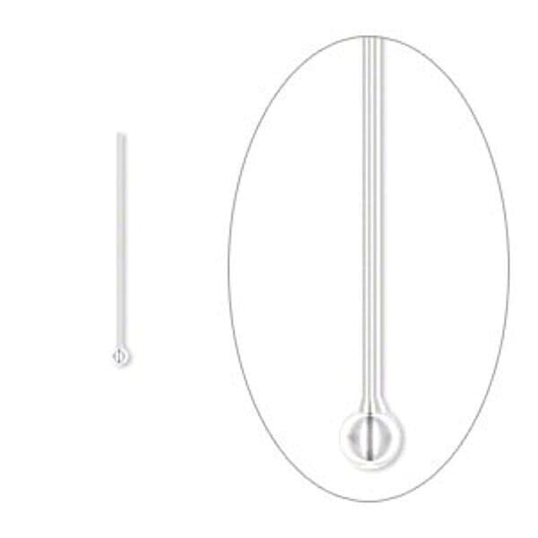 Head Pin, 100 Silver Plated Brass 24 Gauge 3/4 Inch Long with 1.5mm Ball