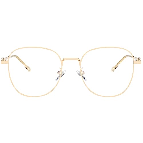 Oversized Metal Oval Reading Glasses for Women, Trendy Anti Blue Light Computer Readers, Filter UV Ray Lady Eyeglasses