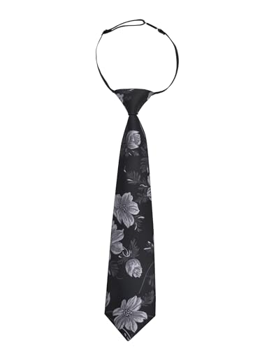 Alizeal Boys 13inches Length Flower Pattern Neckties, Black+Gray