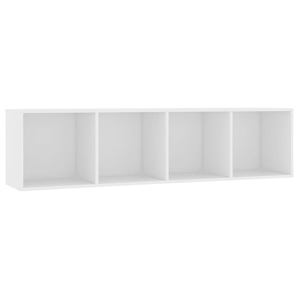 Fengshui Regał na książki, szafka pod telewizor, biały, 143 x 30 x 36 cm, 4-komorowy regał z materiału drewnopochodnego, do powieszenia lub stojącej, wszechstronne miejsce do przechowywania książek