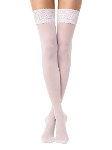 Image of Conte Semi Opaque Thigh Highs Self-Supported Stockings Silicone Lace Top Stay Ups Class 40 Den