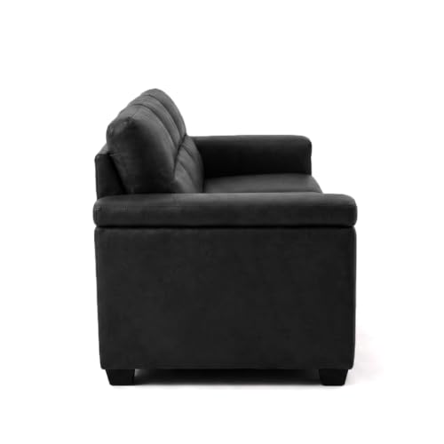 Image of FURNY Parker 3 Seater Fabric Sofa Set with Leatherette Finish | Durable Comfort | Ideal for Living Room | Modern Design (Black Leatherette)