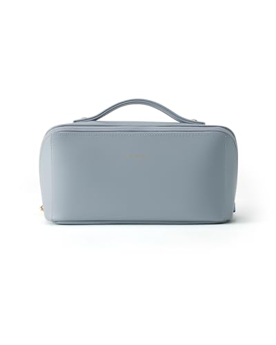 Image of EACHY Travel Makeup Bag, Large Capacity Cosmetic Bag for Women, Waterproof PU Leather, Flat Open Portable Toiletry Bag for Skincare, Brushes & Travel Essentials