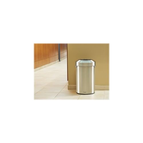 Image of Rubbermaid Commercial Products Refine Decorative Container, 16 Gallon, Round Stainless Steel Trash Can, Indoor for Hotel Lobbies /Conference Rooms /Airports