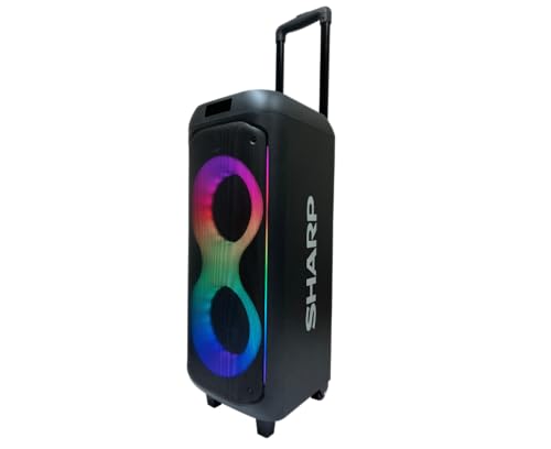 Sharp PS-935 Party Speaker System with Microphone - Bluetooth Portable Loud Speaker - Luggage-Style Handle and Wheels!