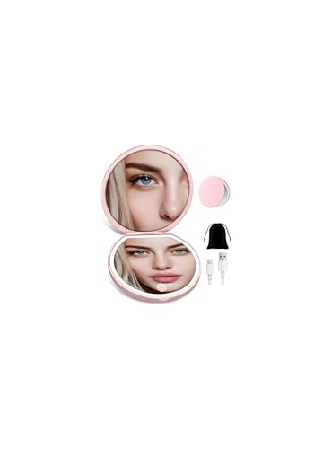 Magnifying Mirror, Rechargeable Compact Makeup Mirror with Light 40X Pink