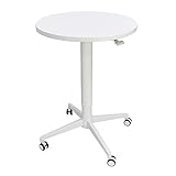 快適ワークの昇降ミニデスク 手動レバー式 ラウンドテーブル 円卓 STARPLATINUM 簡単組み立て キャスター付き LD102 ホワイト/ホワイト