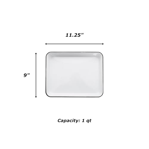 Enamelware Small Rectangular Tray, 11.25 x 9 inches, Vintage White/Red (Single)