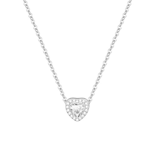 Image of Astellea S925 Silver Birthstone Necklace for Women Girls, Adjustable Heart Crystal Neckalce Birthday Christmas Jewellery Gifts (April)