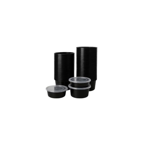 Image of Black Plastic Storage Containers with Lids, 250 ml, Airtight Leakproof BPA-Free, Reusable Food Meal Prep Boxes, Pack of 10