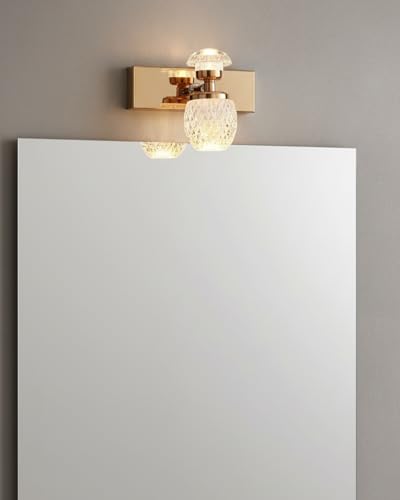 Image of swanart Rose Gold Crystal Wall Sconce - Modern LED Wall Light with Diamond Cut Glass Shade, Dimmable, Energy Efficient, Ideal for Living Room, Bedroom, and Hallway Decor