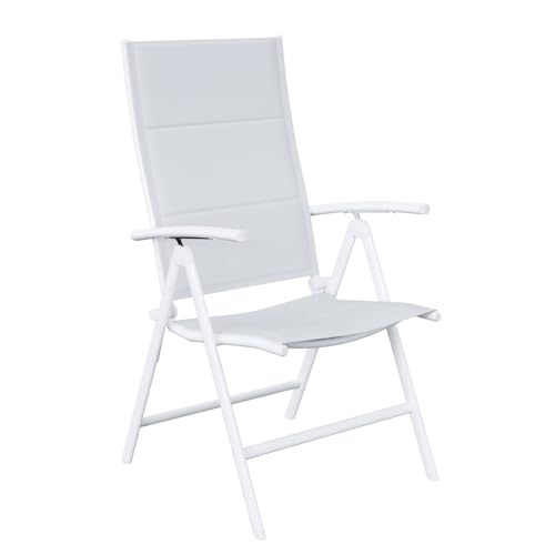 Decor Space Silla plegable Orion con reposabrazos de aluminio y asiento de textileno para jardín (1 pieza, blanco)