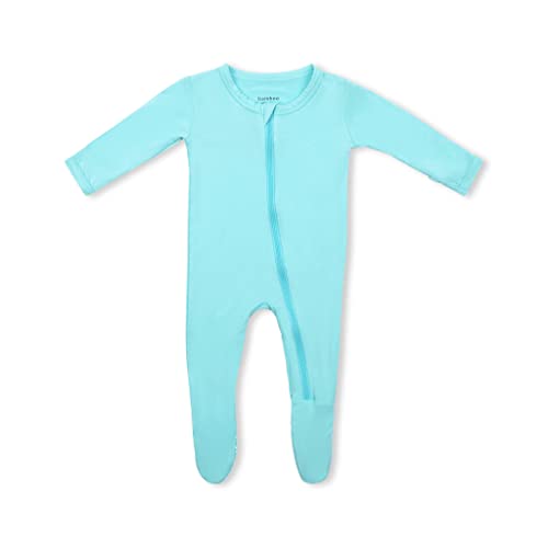 Image of Soft Bamboo Viscose Footies, 2-Way Zipper, Unisex, 3-6 Months, Aqua
