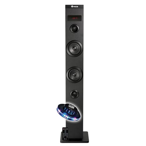 Bmi Enceinte Colonne Tour de Son HiFi Bluetooth 50W NGS SKYCHARM USB, Radio FM et AUX in Télécommande, Entrée Optique, Ampoule LED