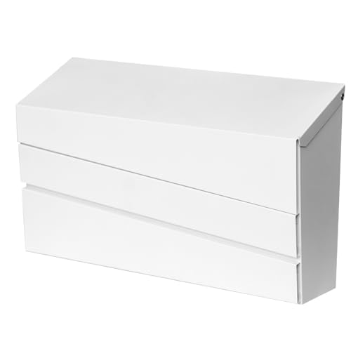 White Wall-Mount Mailbox, Modern Large Capacity Drop Mailboxes for Outside, Rust-Proof Galvanized Steel Post Box (No Keys Locking) No Flag White