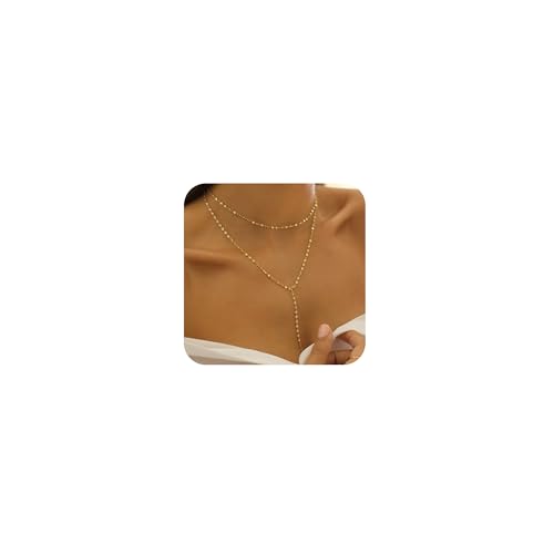 lariat gold necklace for women dainty long 14k gold plated y-shaped body chain choker necklace trendy non tarnish pendant simple layered necklaces gold jewelry for women set gift