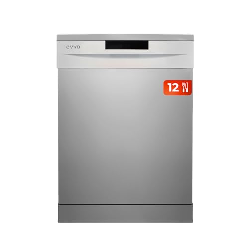 EVVO Lavavajillas Ancho 60 cm, Capacidad para 12 Cubiertos, Programa de Media Carga, Ahorro con el Programa ECO, 5 Programas, Bandeja Superior Ajustable, Panel Oculto, Modelo: D1X Acabado: Inox