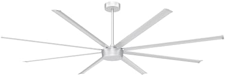 Ohniyou 96'' Large Industrial Ceiling Fan - DC Motor Shop Ceiling Fan with Remote Control Commercial Ceiling Fan for Warehouse Garage Gym, Silver Grey No Light