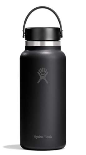 Image of Hydro Flask Water Bottle - Insulated Stainless Steel - Wide Mouth Flex Lid, Non Spill, Leakproof and Refillable in 32 Oz Tonal Black