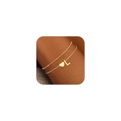 Fezodo Gold Initial Bracelets for Women Girls - Teen Girl Gifts Trendy Stuff Heart Initial L Bracelet Kids Bracelet Birthday Gifts for 5 6 7 8 9 10 Year Old Girls