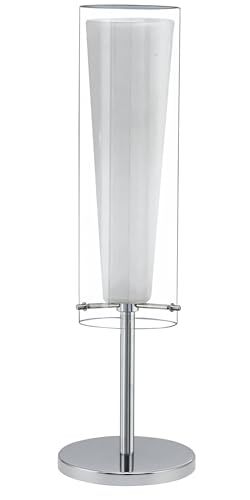 Eglo Lampe de chevet Pinto, lampe de table à poser en acier chromé, verre opale mat, blanc, luminaire avec interrupteur, douille E27