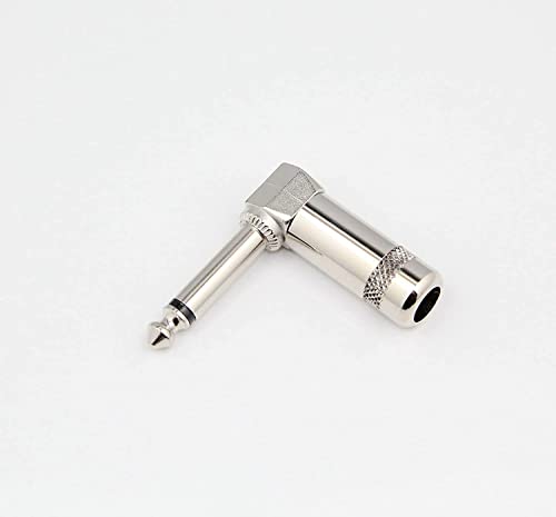 Image of [ 4 Pieces ] 6.35mm Heavy Duty TS Mono Male Solder Jack Connector for Speaker, Guitar, Microphone Cables ; 1 /4 Inch Mono 90 Degree Connectors Soldering Assemble Cable use