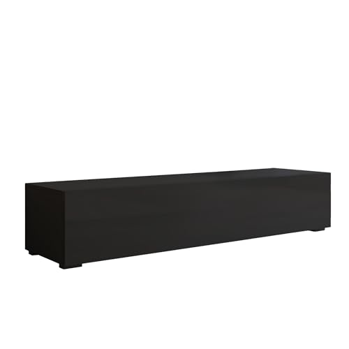 MB Muebles Bonitos, Meuble TV Nora H2 pour Salon Moderne, Meuble avec Pieds et 1 Porte 3 Compartiments, Couleur Noir, 160x32x40 cm