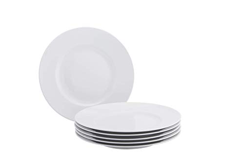 Minh Long I 6 Pieces Pure White Premium Porcelain Plates Set, Classic Round Platters Serve Fine Dining Dishes Main Course Steak Breakfast Lunch Dinner Home Kitchenware Tableware Dinnerware, White