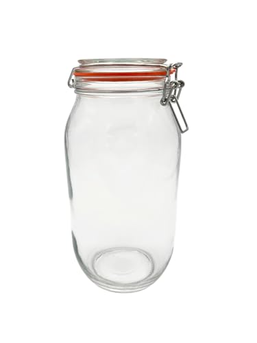 Aucomptoirdesboites Bocal en verre 2L avec couvercle en verre et fermeture mécanique + 2 étiquettes