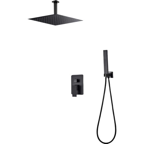Système de douche 3 voies plafond effet pluie noir mat design