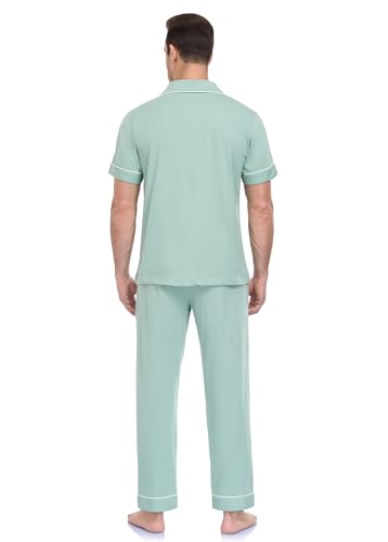 Image of COLORFULLEAF 100% Cotton Mens Pajamas Set Short Sleeve Loungewear with Long Pants Button Down Sleepwear Soft Comfy Pj for Men