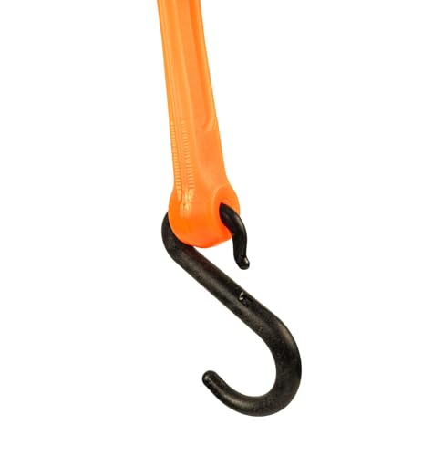 The Perfect Bungee 48” Adjust-A-Strap Rubber-Free Poly Bungee w Reinforced Holes to Adjust Size, Stretches 2X Length, Removable Nylon Hooks, UV Resistant, Heavy-Duty, All-Weather, Made in USA, Orange