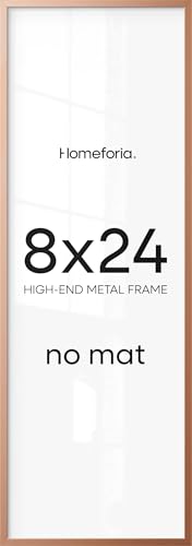 Image of Homeforia 8x24 Panoramic Frame Rose Gold, High End Metal 8 x 24 Picture Frames without Mat, 24x8 Hanging Rose Gold Poster Frames for Wall, 8by24 Display Photo Frame, Tempered Glass, Wall Kit, Set of 1