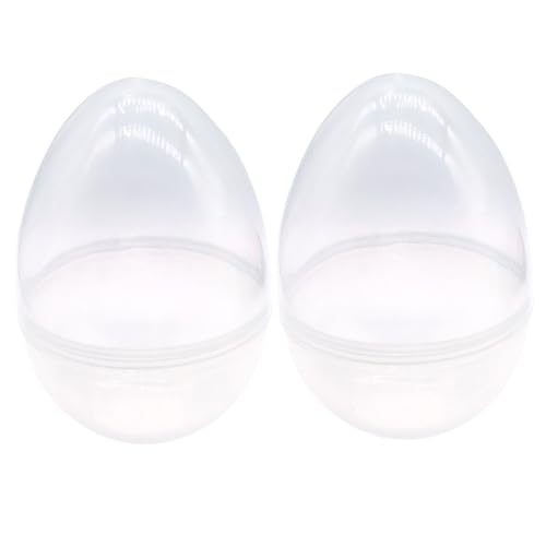 Gemuseeee Paquete de 2 recipientes Gigantes de plástico Transparente de 12 cm con Forma de Huevo para Pascua, con cáscaras Que se abren para Dulces, Juguetes y Recuerdos de Fiesta. Huevo rellenable.