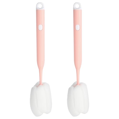 Image of PATIKIL 10.7 Inch Bottle Soft Brush, 2 Pcs Soft Sponge Bottle Cleaner with White Plastic Long Handle Cup Brush Scrubber for Vase Bottle Pot Wine Glass Cup Mugs, Pink