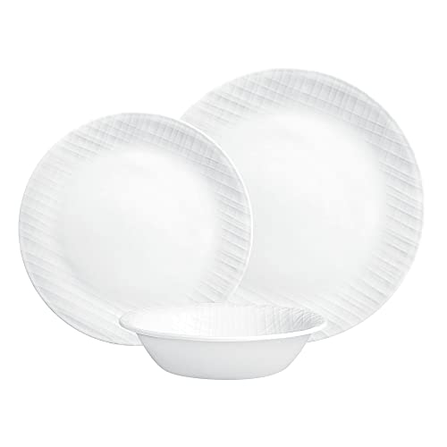 Corelle Juego de vajilla (juego de 12 piezas, tejido de lino) - El juego de vajilla para 4 incluye 4: platos llanos,...
