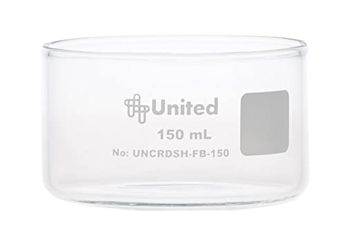 United Scientific Supplies Crystallizing Dish, 150mL Flat Bottom | Borosilicate 3.3 Glass – Laboratory, Kitchen, Crafts | Pack of 6, Clear