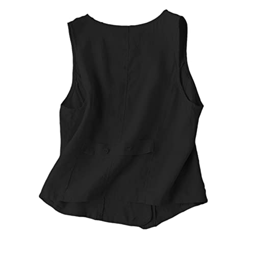 Dongfeng Women's Cotton Linen Sleeveless Vest Casual V Neck Button Down Blazer Waistcoat Jackets(Black,Xl) #TOP1
