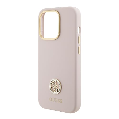 Coque Guess pour iPhone 15 Pro Max rigide rose silicone strass chic