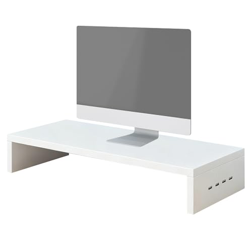 Monitor Stand Riser-Estante de escritorio 50x20x7.7cm, plataforma ventilada de madera, organizador USB de 4 puertos con fuerte soporte | Estación de trabajo de la estación portátil para la computadora