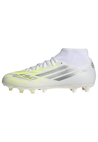 adidas Women's F50 Sparkfusion Club Firm Ground/Artificial Ground, White/Iron Metallic/Yellow, 9