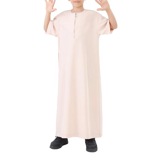 Muslim Thobe for Boys Short Sleeve Kaftan Ramadan Kids Muslim Dress for Boys Eid Outfit Islamic Arabic Prayer Clothes3