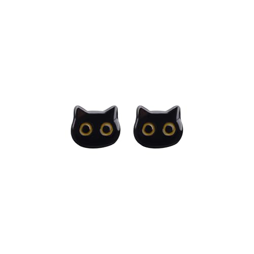 Cute Black Cat Head Stud Tiny Small Earrings Funny Lovely Yellow Eyes Kitten Cartilage Tragus Post Earring Simple Statement Animal Ear Studs Lightweight Jewelry for Women Sister Daughter