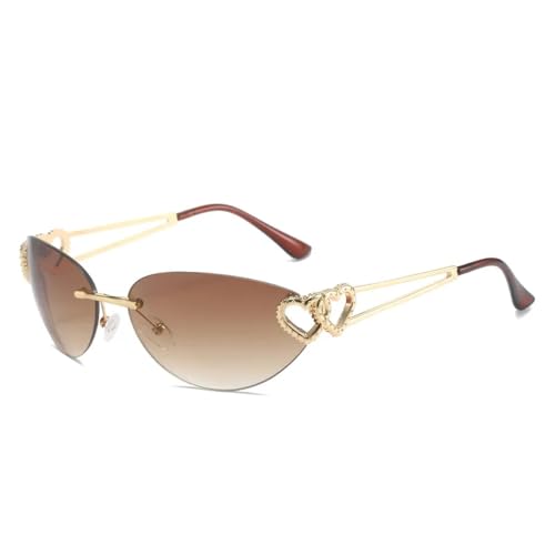 Lunettes œil de chat luxe à double cœur sans monture vintage punk pour look haute couture