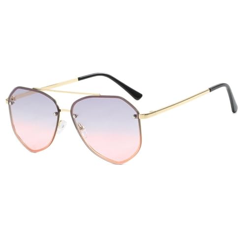 Lunettes de soleil irrégulières double pont rétro dorées avec verres de protection UV400