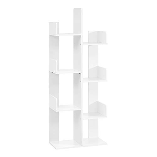 VASAGLE Bookcase, Tree-Shaped Bookshelf with 8 Storage Shelves, Rounded Corners, White 9.8D x 19.7W x 55.1H in, Engineered Wood White 8 Storage Shelves Bookcase