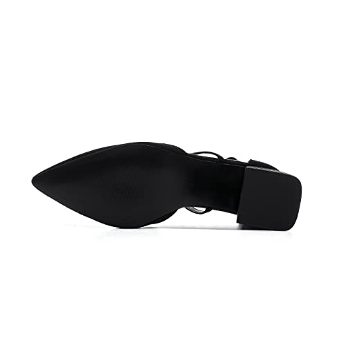 Zaynsia Women’s Chunky Heels Closed Pointed Toe Pumps Crossed Ankle Strap Comfortable Block Heels Dress Pump Shoes Black/Suede #TOP4