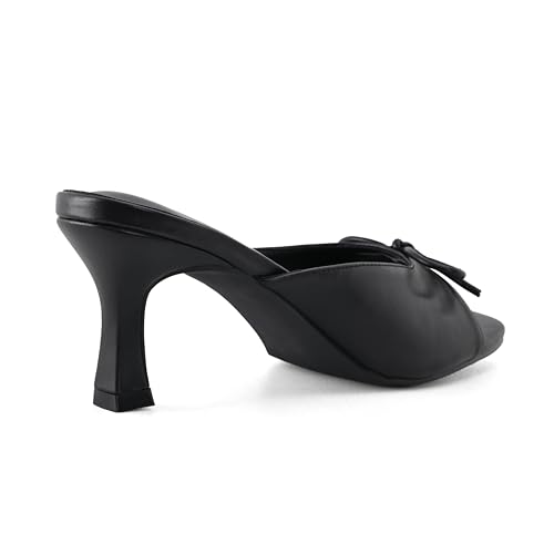 Image of Kitten Heels for Women Slip On Sandals Bow Mules Heeled Sandals Square Open Toe Dress Party Slides