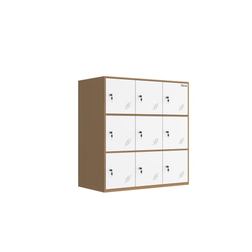 Armario de metal de 9 puertas para oficina, escuela y hogar, elegante solución de almacenamiento blanca para habitación de niños y sala de estar, unidad de nización duradera