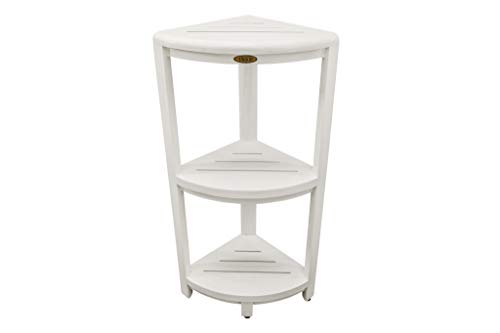 Coastalvogue Snazzycorner Teak Corner Shower Shelf Wood Corner Shelf 3-Tier Corner Shower Shelf In Antique White Finish – 33 Inches Tall #TOP7